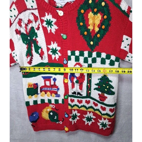 VTG 90's Eagles Eye Hand-Knit Christmas Cardigan Sweater Med Santa Ugly Party - Picture 11 of 13